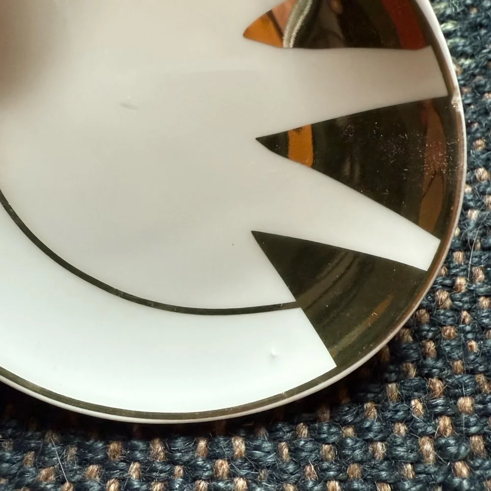 Francesca's Collections White Cat Dish with Gold Stripe Accents